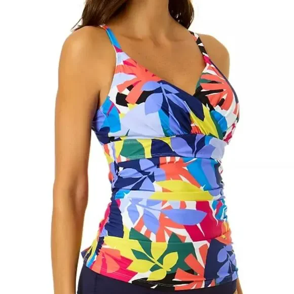 Anne Cole Women's Underwire Tankini Top Coloful Leaf Print Size 32C / 34B - Picture 2 of 12